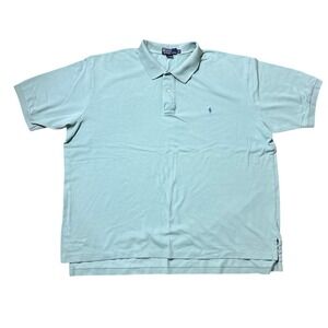 Vtg Ralph Lauren Cotton Polo Shirt Mens 3XLT Light Green Purple Pony Preppy‎
